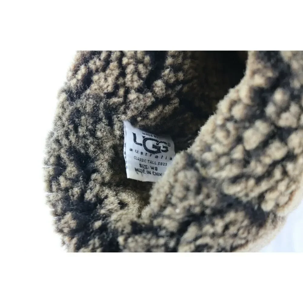UGG Boots 8 Metallic Bronze Classic Tall Leather Sheepskin Lined Shoes 5823